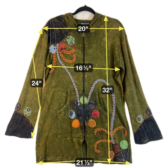 Rising International W Size XL Zip Tunic Hoodie Jacket Boho Hippie Ren Fair Art - Picture 3 of 13